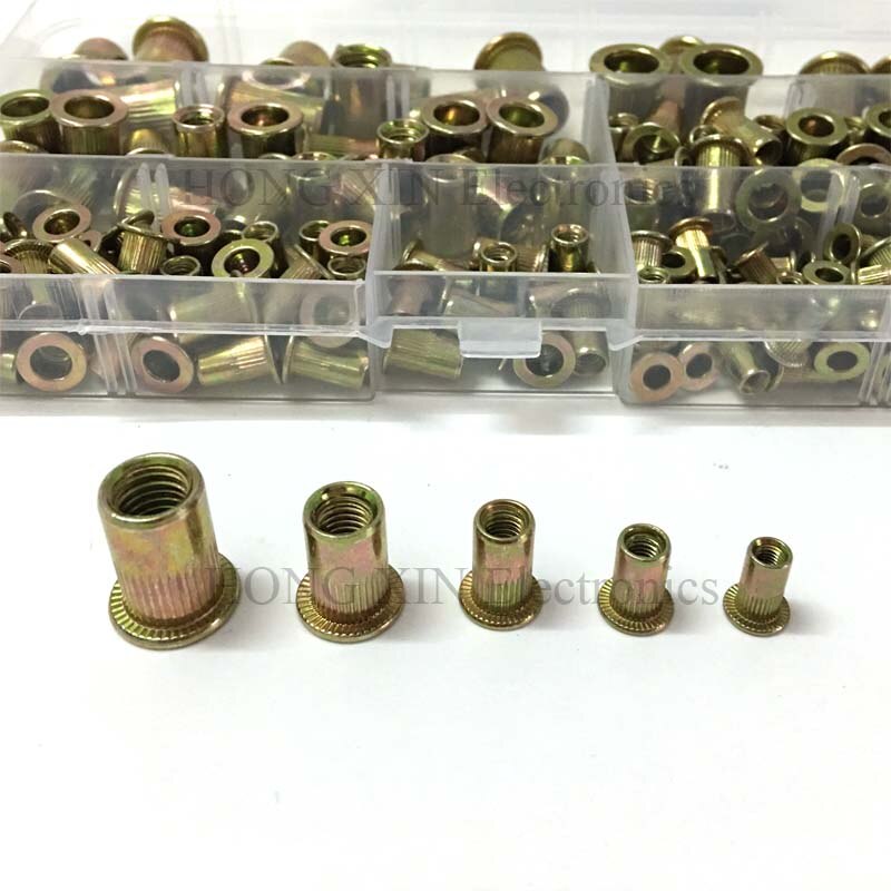 Rivet Nut Carbon Steel Galvanized M3 M4 M5 M6 M8 Flat Head Threaded Rivet Nut Sert Cap Assortment Kits 165pcs/set
