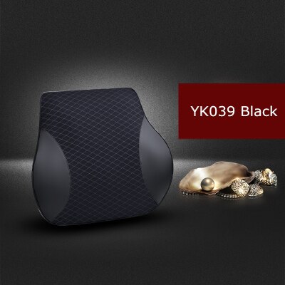 1PCS cute car seat headrest pillow leather solid for the neck rest waist back lumbar support cushion set auto pillow memory foam: YK039 Black