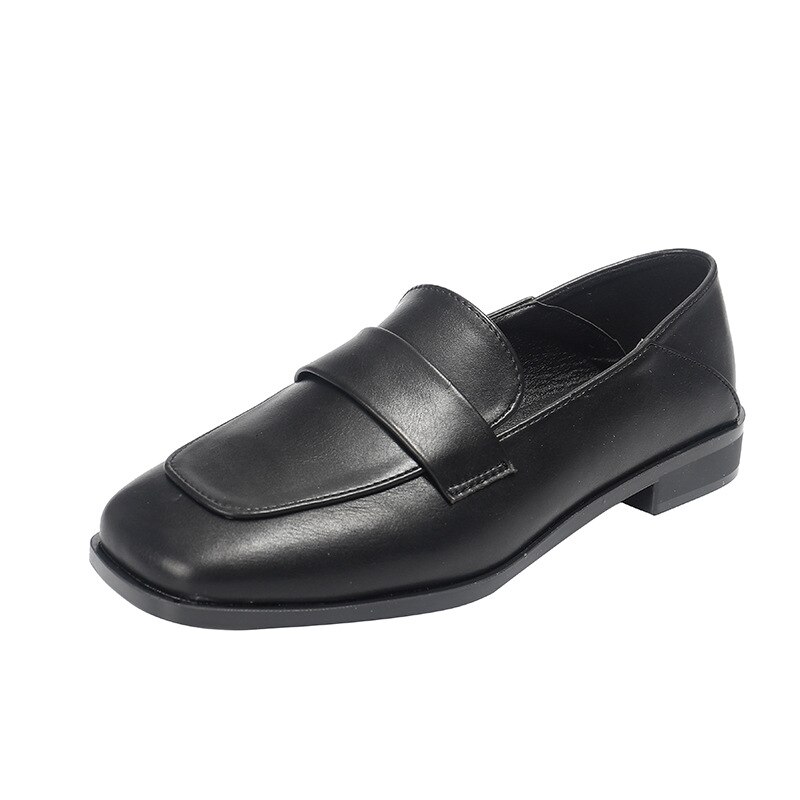 Britisk firkantet tå oxford sko kvinde kortfattet læder bælte derby sko 41-43 stor størrelse retro brogues kvinder små læder sko: Sort / 10.5