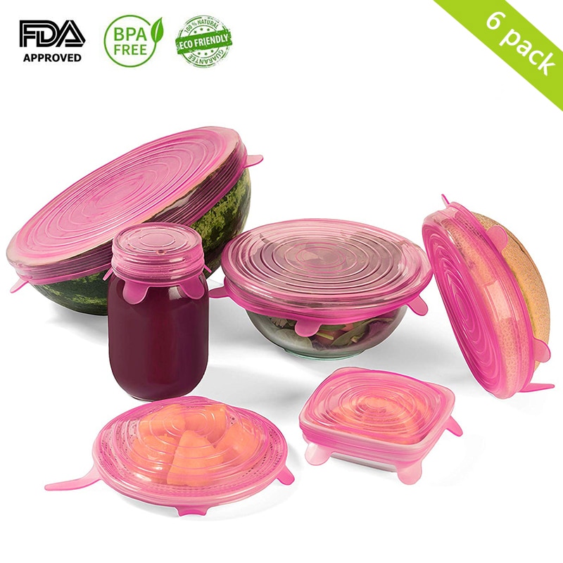 6 Pcs Silicone Cover Lids Reusable Fresh Keeping Silicone Stretch Lids Caps For Food Pot Dish Kitchen Accessories