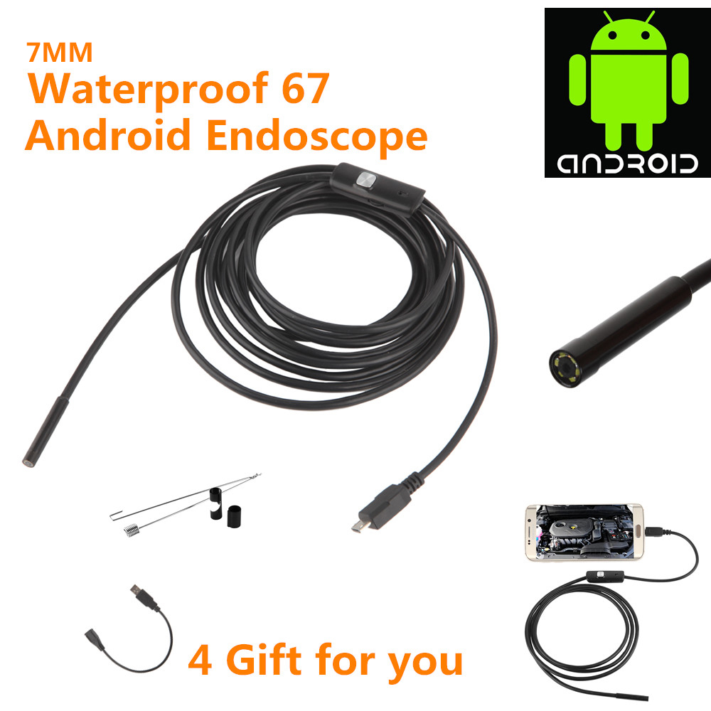 Tuyau d'inspection Endoscope étanche 7mm, 1m 2m, Mini caméra USB, Tube serpent avec 6 endoscopes, pour téléphone Android et PC