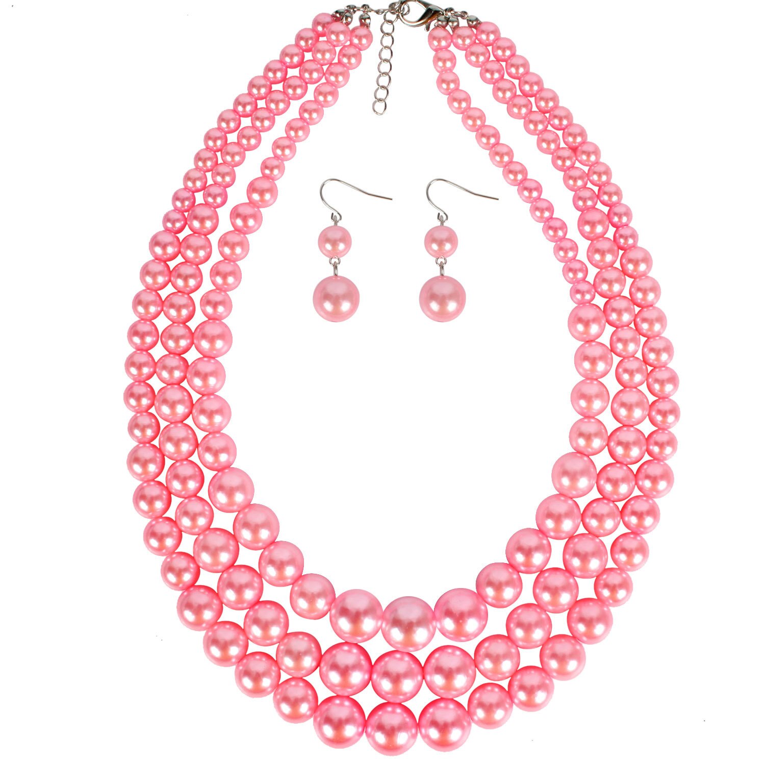 Handmade pearl fashionable and exaggerated in Europe and America lady's pearl string clavicle multi-layer Necklace: Pink