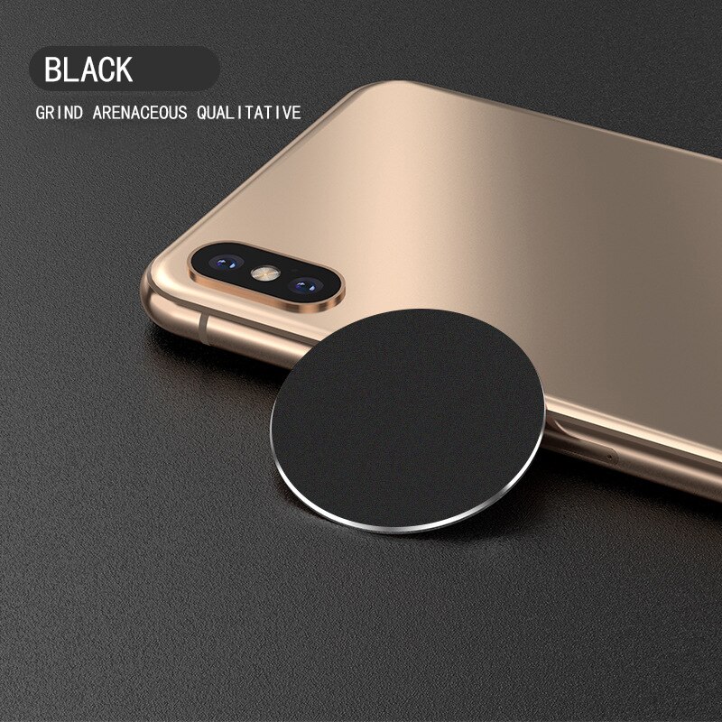 Adhesivo para iphone, placa de Metal, disco, hoja de hierro, soporte magnético para teléfono móvil, accesorios para coche, soporte magnético para teléfono, novedad de: black FD