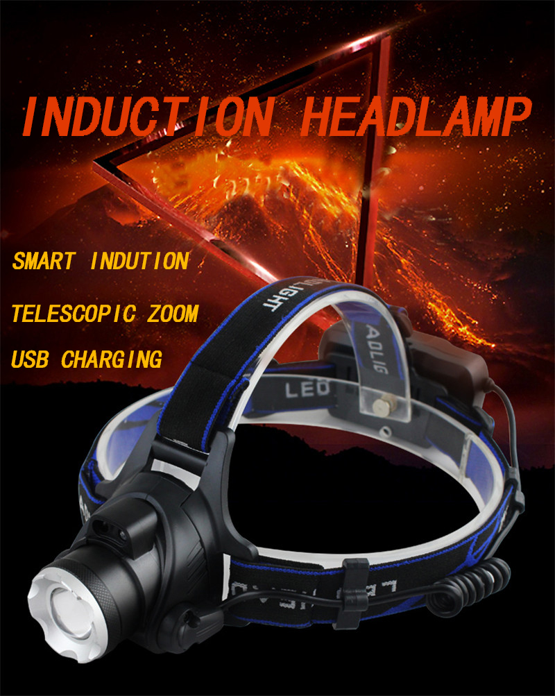 7000LM más potente Sensor IR linterna frontal T6/L2/V6 linterna USB recargable de pesca Zoom linterna impermeable