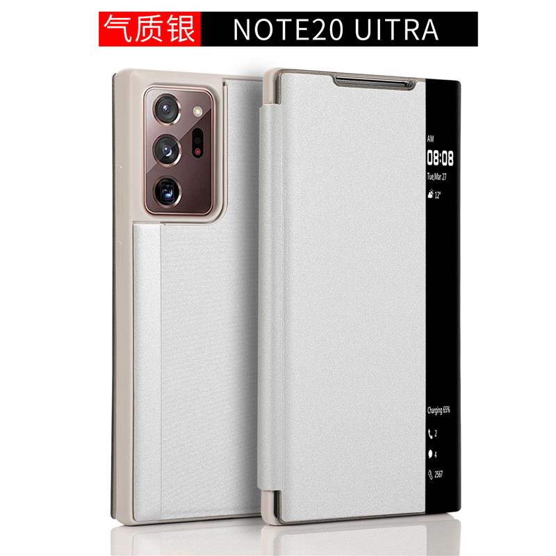 Smart View Flip Cover Fundas Samsung Galaxy Note 20 Ultra 5G Case Lederen Tpu Shockproof Case Voor Samsung Note 20 Ultra Cover: Note 20 / Zilver