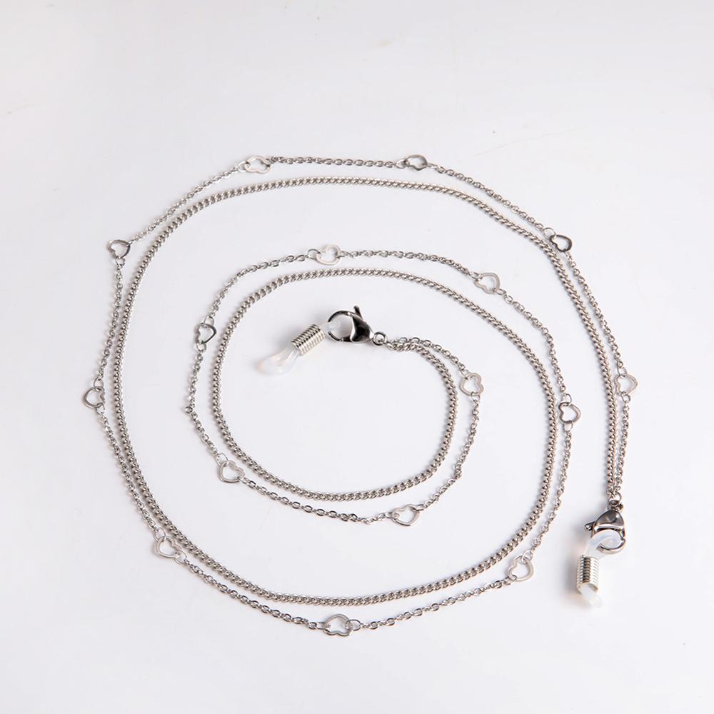 Skyrim Stainless Steel Beaded Glasses Chain Lanyard Women Gold Color Sunglasses Box Chains Eyewear Cord Eyeglass Neck Strap Rope: Double Heart Chain