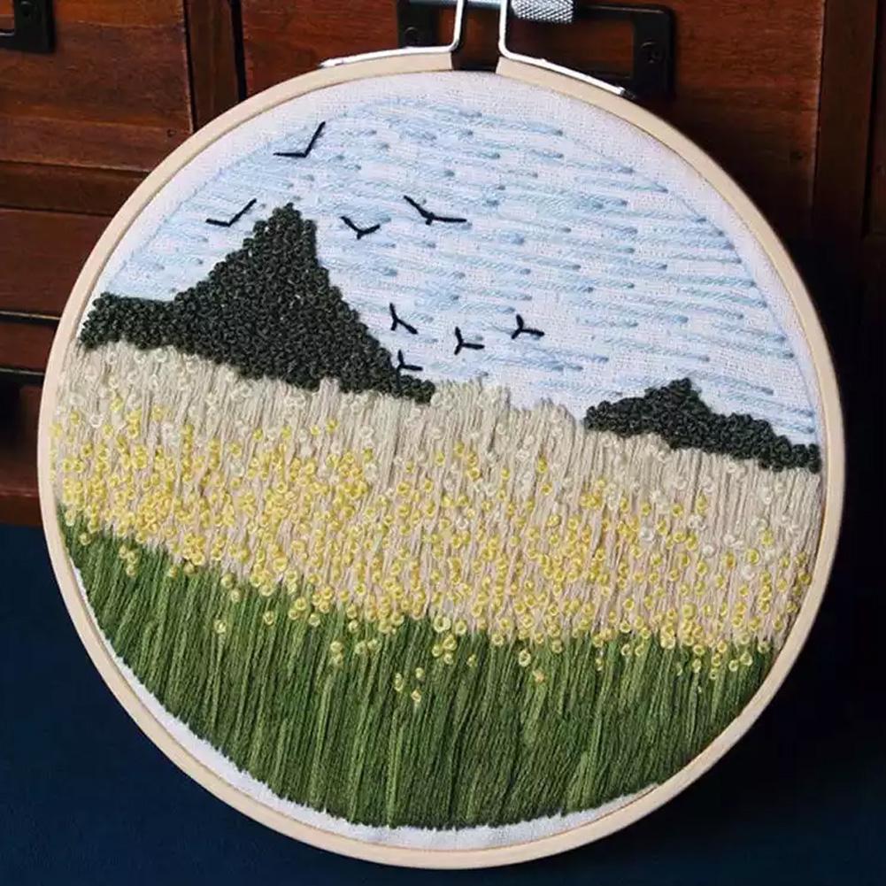 DIY Embroidery Kit with Pattern Embroidery Cloth Color Threads Tools Kit No Embroidery Hoop: 3