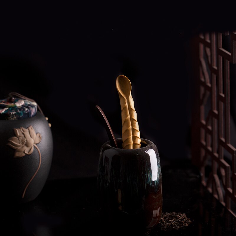 Cuchara de té Zen chino, pala de té, cuchara de té de Ceremonia de té de Kung Fu, mango de colección, estatua de madera, tallado de boj, decoración del hogar