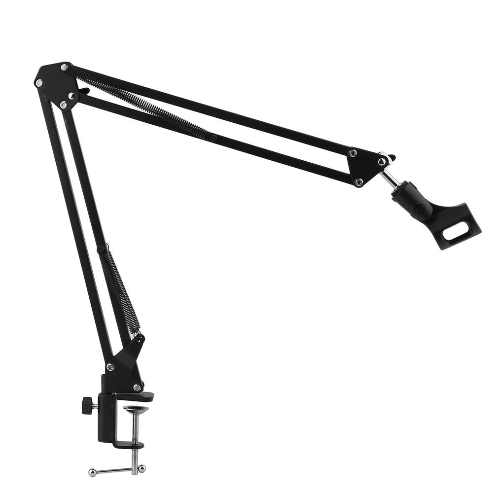 Extendable Recording Microphone Suspension Boom Arm Stand Holder with Clip Table Mounting Clamp for Studio Broadcast Black