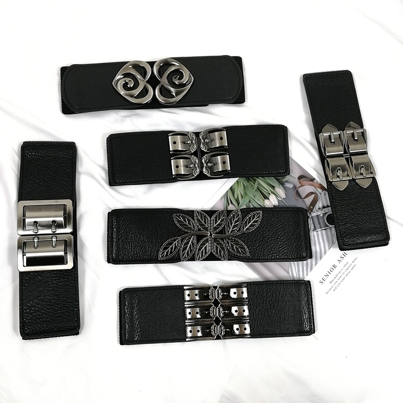 Cinturones de talla grande para mujer, faja ancha elástica, cinturón de vestir, cinturón de cintura elástica para mujer, cintos de cuero negro