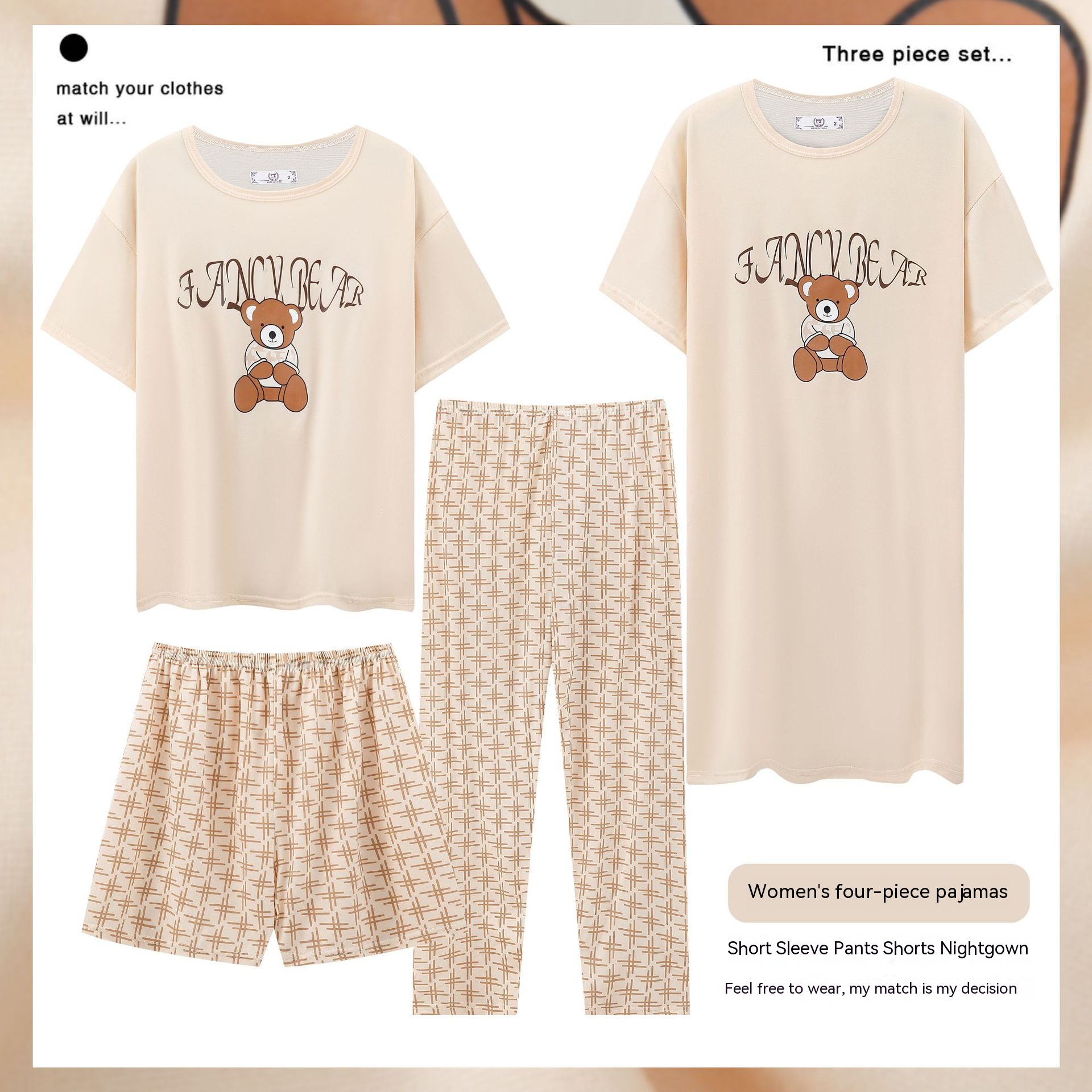 Dames Pyjama Homewear Vierdelige Zwangerschaps Pyjama Borstvoeding Pyjama Homewear Maandelijkse Kleding Dames Nachtjapon Set: Beige / XL
