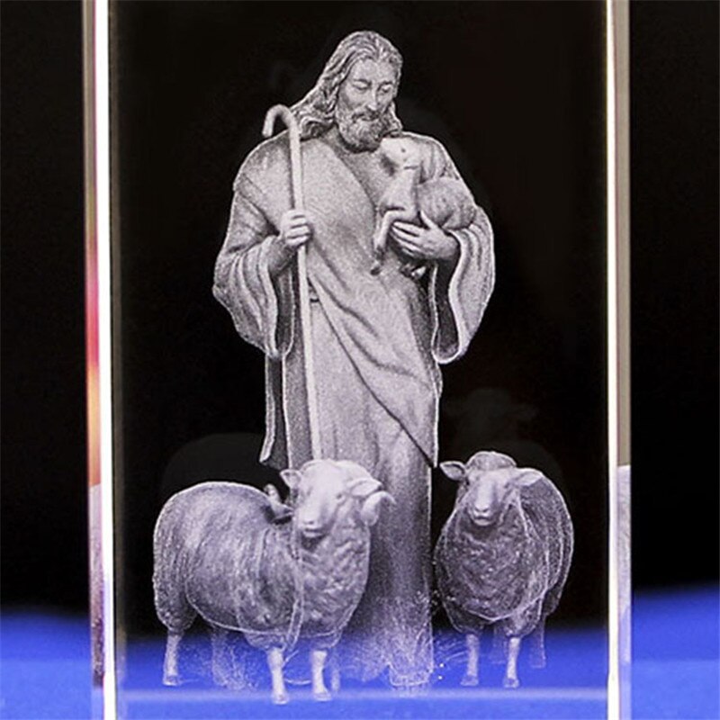 Jesus 3D Engraved Crystal Crystal Carving Table Crafts Cross Ornaments Jesus Shepherd Catholic Souvenirs of Jesus Series