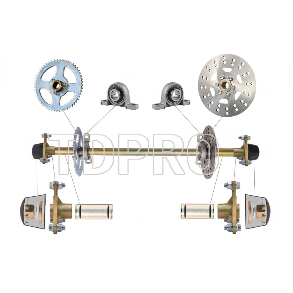 740mm ATV Quad Go Kart Rear Axle Assembly Kit Complete Wheel Brake Hub Disc Rotor for Drift Trike Buggy