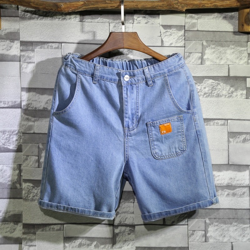 Large Size Men's Big Pocket Short Jeans Summer Light Blue Loose Workwear Denim Shorts Male Brand Clothes