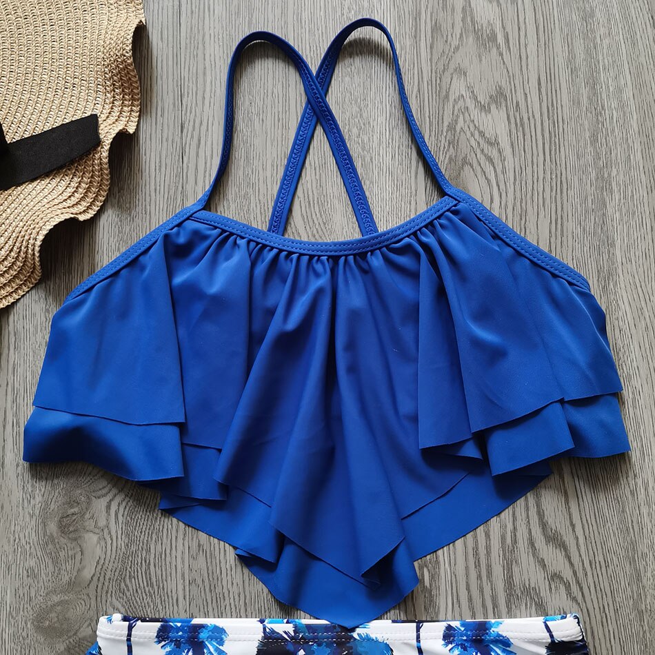 Ruche Meisje Badpak Kids Tropische Palm Meisje Bikini Set Tweedelige Kinderen Badmode 5-12Years Meisje Badpak Beachwear