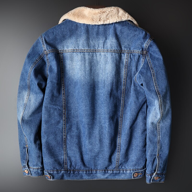 Vinter män smal tjock varm ull jeansjackor vintage manliga streetwear casual distressed jeans jacka ytterkläder