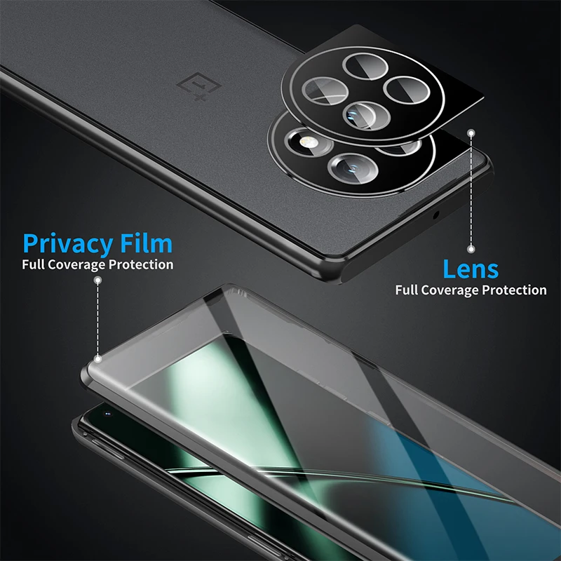 Para OnePlus 12 11 12R Funda de teléfono 360 ° Lente de marco de aleación de aluminio todo incluido One Plus 10 Pro Nord CE 5G HD Caja protectora