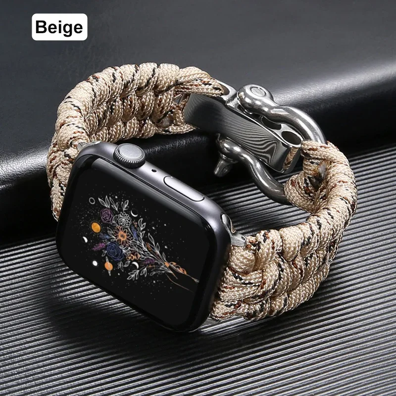 Survival Outdoor Braided Band for Apple Watch 49MM 45mm 44mm 42mm Rope Strap for Iwatch 7 6 5 4 8 9 SE 40mm 41mm Nylon Bracelet: XXL / Colorful