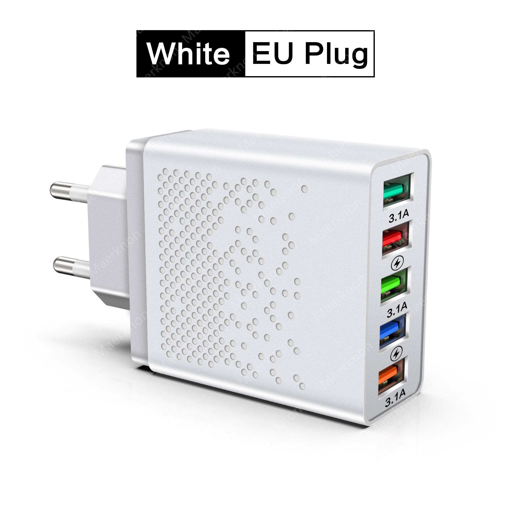 Chargeur USB 48W 5 Ports Charge rapide 3.0 4.0 Adaptateur de prise EU / US pour iPhone Xiaomi Android Chargeur mural Charge rapide Chargeur de téléphone: EU White