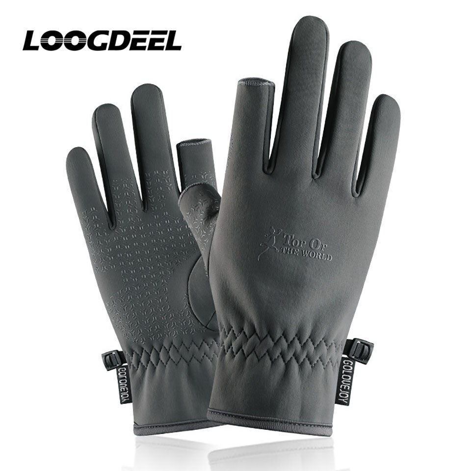 LOOGDEEL Multi Purpose Winter Warm Flip Half Finger Full Finger Two-Finger Cut Outdoor Gloves Palm Non-slip Riding Fishing Glove: C Gray / L