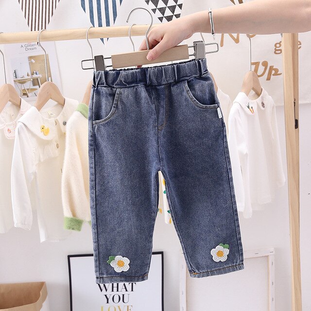 Babypiger søde blomsterjeans efterår børns denimbukser pigebukser børn