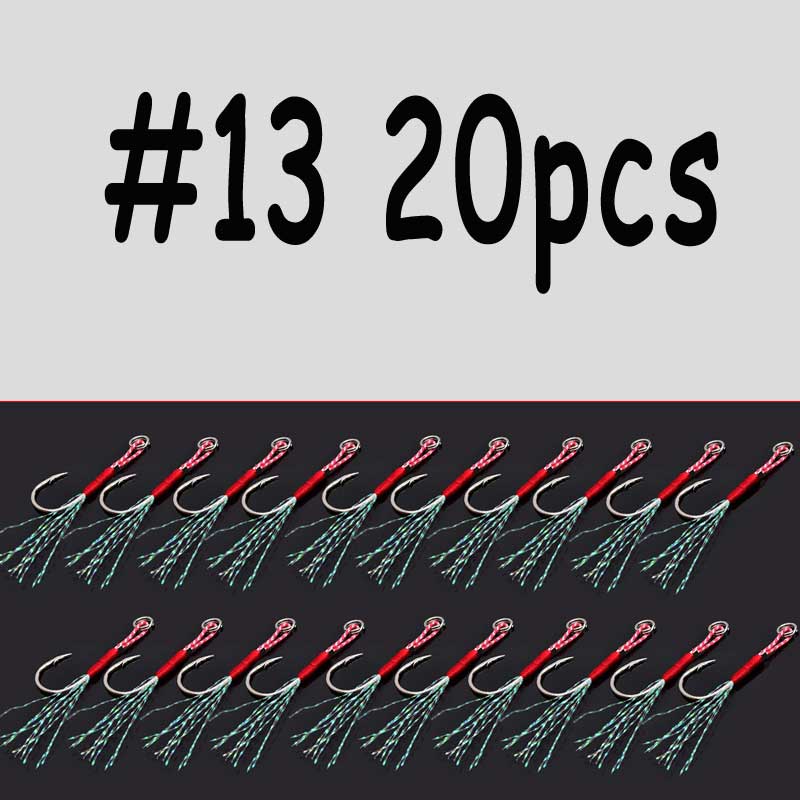 20pcs/pack Saltwater Fishing Jig Hooks Single Barbed With Split Ring Flasher Assist Hook For Micro Spoons Fishing Lure Hooks: size13 20pcs