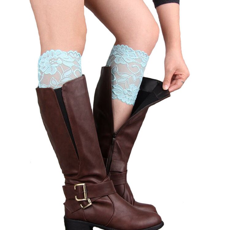 1 Pair Women Stretch Lace Boot Cuffs Flower Leg Warmers Lace Trim Toppers Socks Patterned Calf Boot Cover