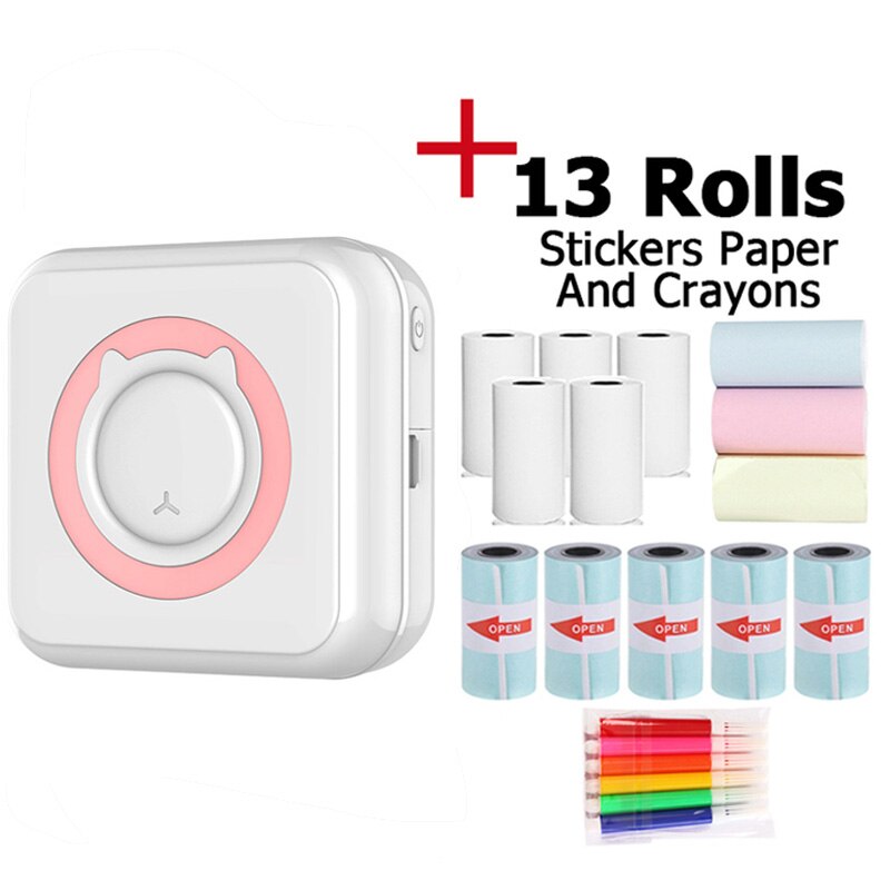 Pocket Thermal Printer Portable Mini Wirelessly BT Connect 200dpi Photo Label Memo List Printing Wireless Printer Clearly: pink-DYZ-13-C
