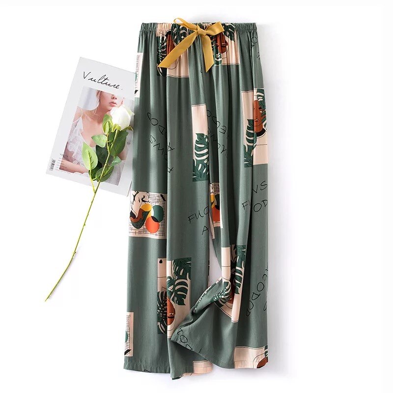 Women Summer Cotton Gauze Pants Japanese Style Simple Elastic Waist Casual Plus Size Home Pants Print Pattern Pyjama ouc194: 8