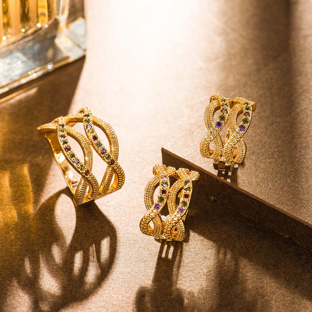 Viennois Mode-sieraden Sets Voor Vrouwen Infinity Liefde Goud Kleur Zirconia Ring Oorbellen Sieraden Set Bruiloft