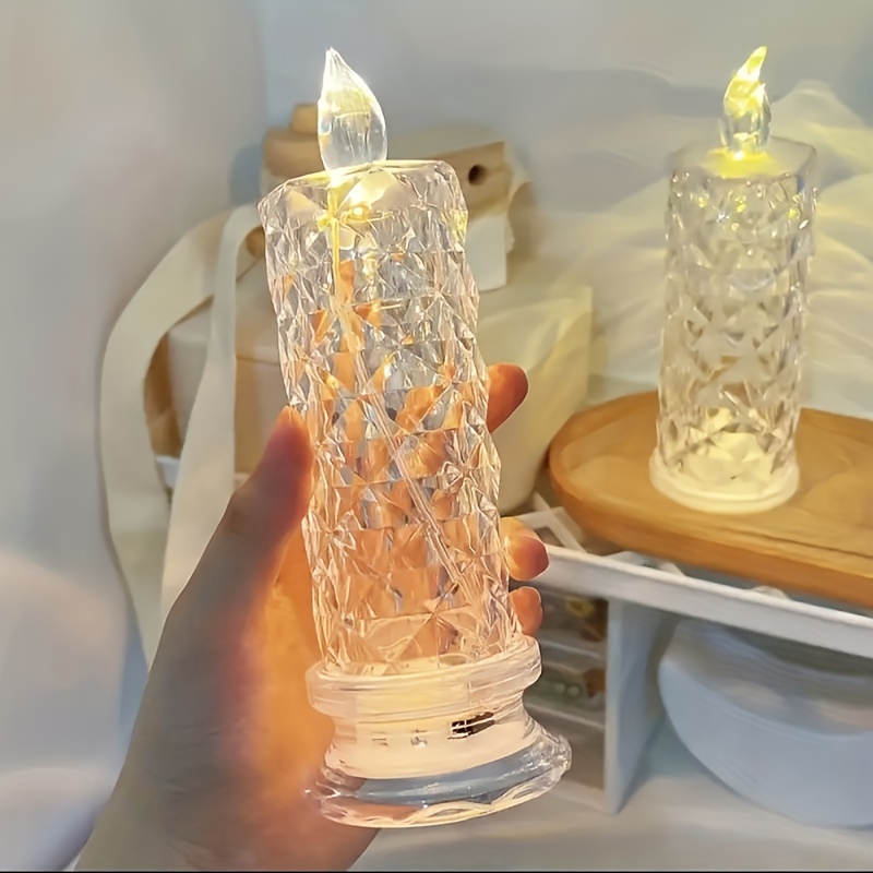 Led Candle Light Rose Pattern Projection Simulation Flameless Candle Lamp For Home Birthday Wedding Party Decoration Christmas