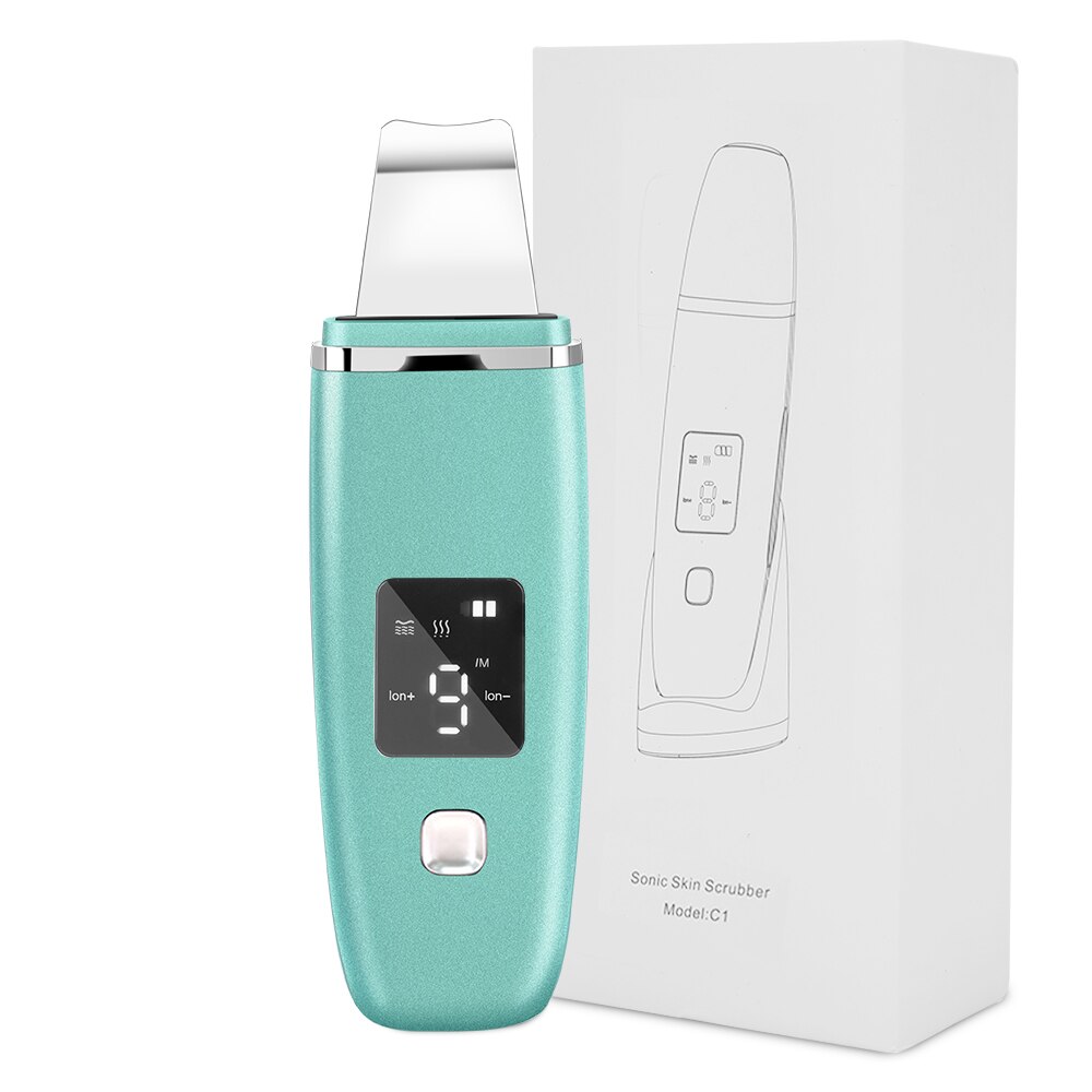 Ultrasonic Skin Scrubber Facial Cleaner Machine Face Blackhead Remover Spa Nano Sparyer Steamer Skin Care Tool: green with box