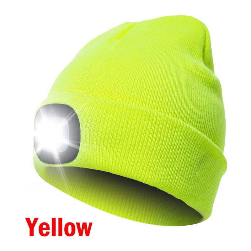 LED Light Headlights Skull Caps Unisex Button Battery LED Light Beanie Cap Winter Warmer Knit Caps Hat: yellow