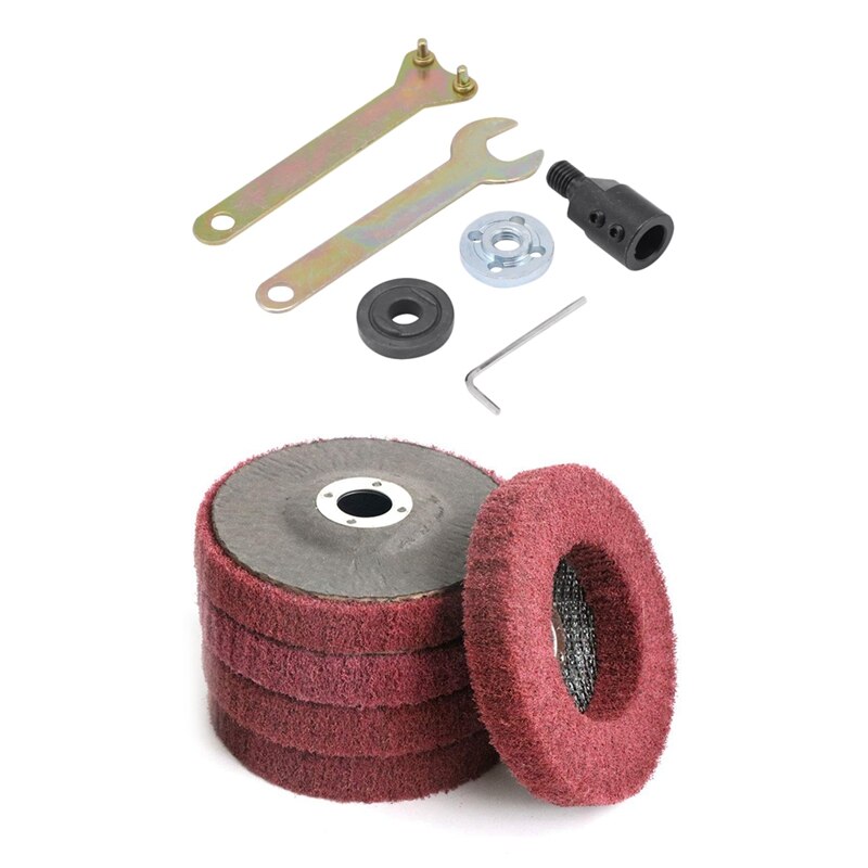1 Set M10-12mm Boor Spindel Adapter Drijfstang Mouw & 5Pcs 4 Inch Nylon Fiber Flap Disc Polijsten Slijpen wiel
