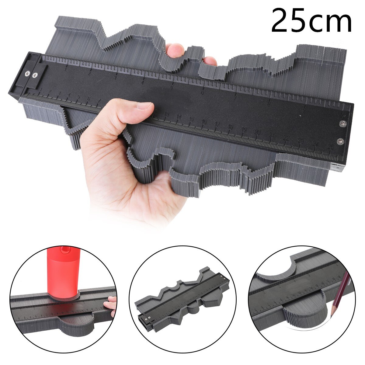 5/10 tums multifunktions konturprofilmått kakel laminatplattor kantformning trämått linjal abs konturmätare duplikator: 25cm grå