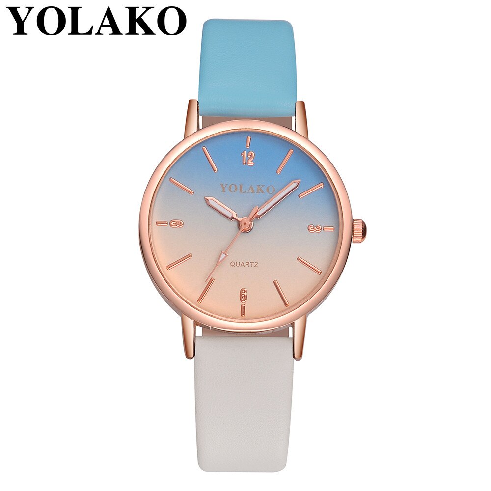 Elegante Vrouwen Horloges Casual Gradiënt Quartz Horloge Lederen Band Band Steel Case Analoge Polshorloge Dames Montre Femme: F