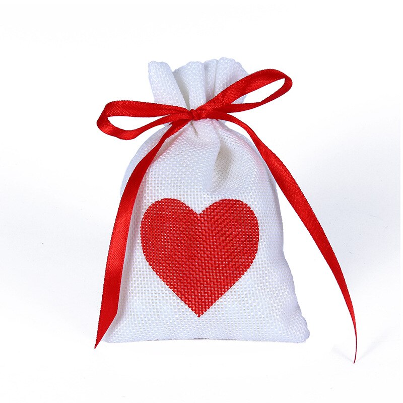 1 PC 10x14CM Hochzeit Taschen Schmuck Tasche modisch Weiß Natürliche Leinen Kordelzug Hochzeit Favor Taschen Beutel herz bilden: Stil J