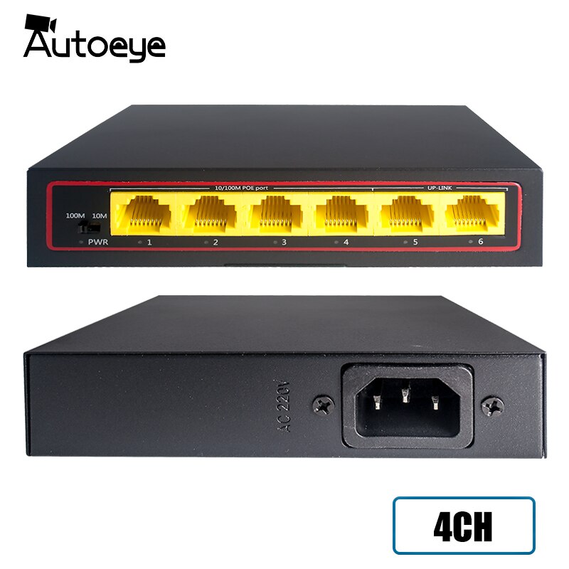 Autoeye 4/8 port 10 / 100m poe switch-kompatible nettverkskameraer ieee 802.3af(15.4w)