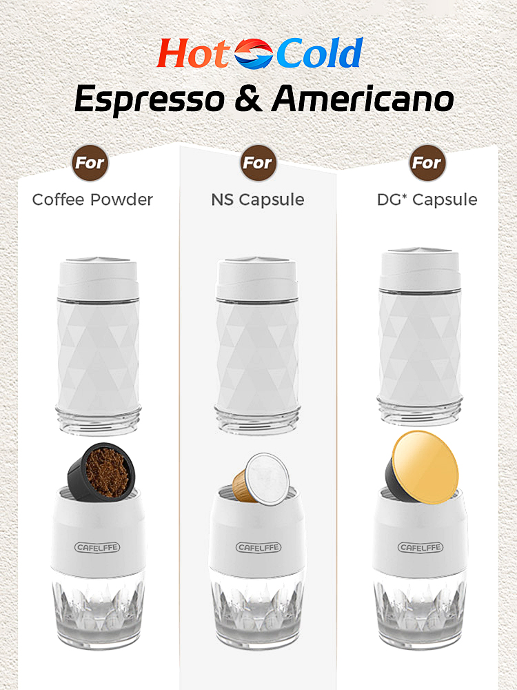 Cafelffe 3 in1 tragbare Kaffee maschine -/Kaltwasser manuelle Espresso maschine für Kapsel & Boden Handpresse Brauer Wandern Reisen