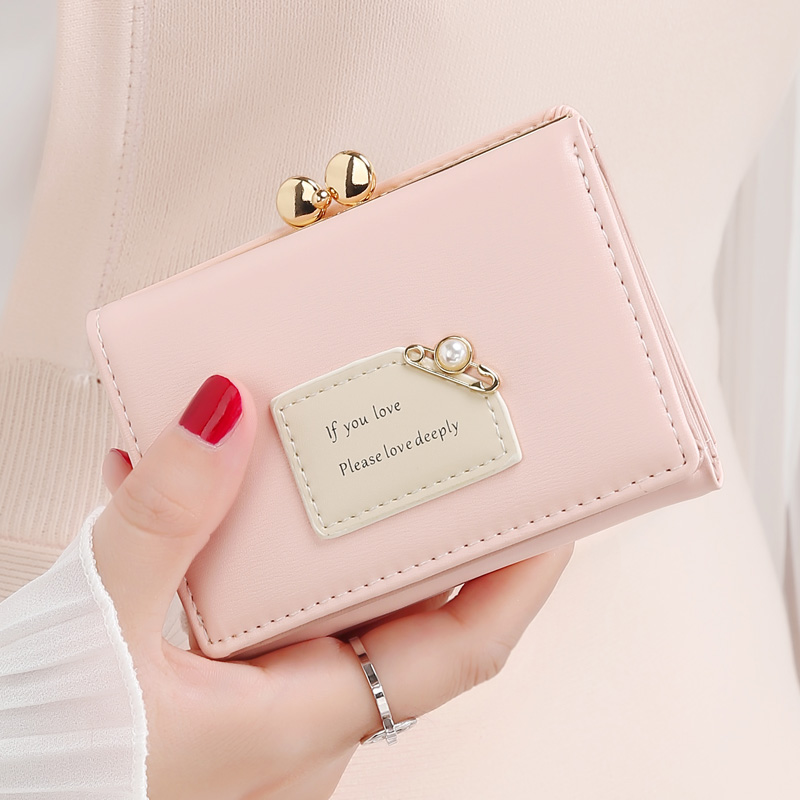 Stad Licht Brand Vrouwen Portefeuilles Vrouwelijke Korte Mode Drievoudige Portemonnee Eenvoudige Student Clutch: Roze