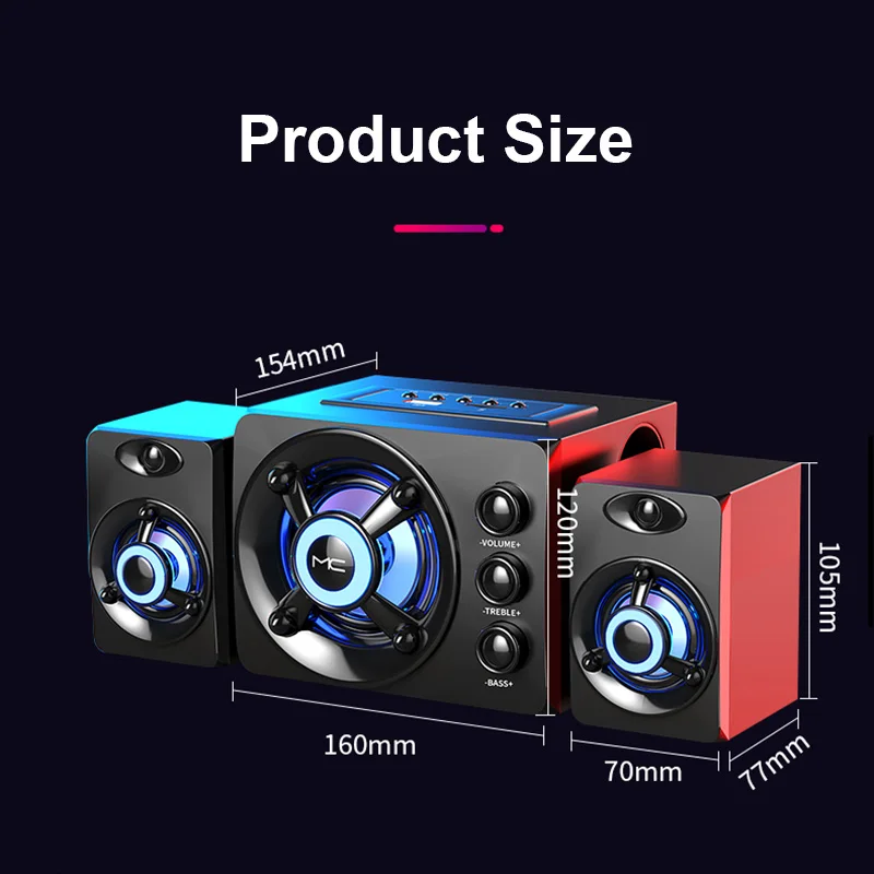 Hifi 3d stereohøjttalere farverig led lys tung bas aux usb kablet trådløs bluetooth lyd hjemmebiograf surround sound bar tv
