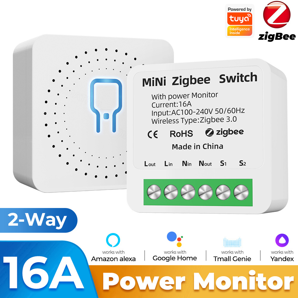 Tuya Zigbee / WiFi MiNi inteligentny przełącznik z monitorem zasilania 16A 2-kierunkowe sterowanie wyłącznik czasowy przekaźnik działa z Alexa Google Home Alice: Bundle1