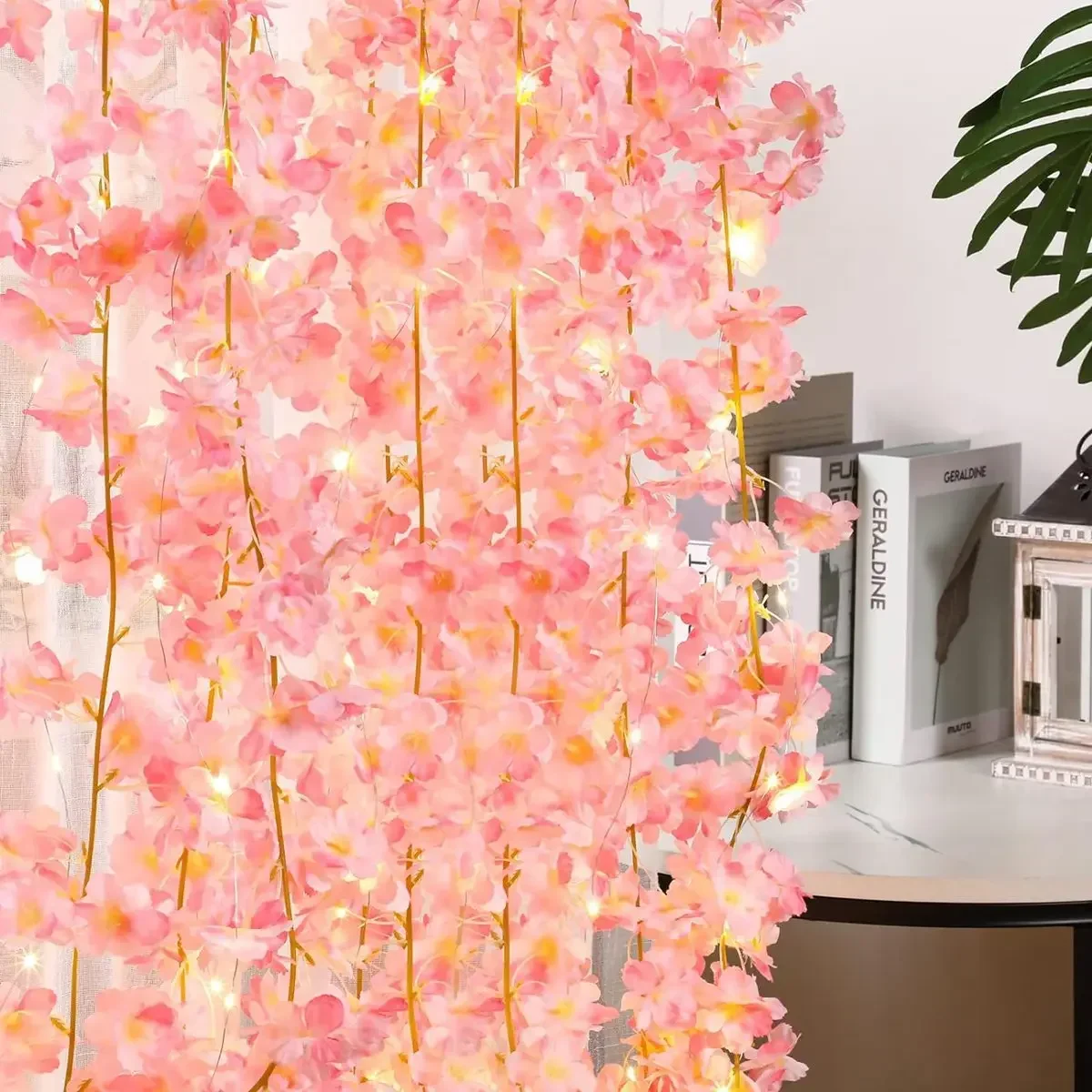 Guirnalda de luces de flor de cerezo rosa, 2M, 20LED, guirnalda de flores artificiales, enredaderas, luces de hadas para dormitorio, decoración del banquete de boda