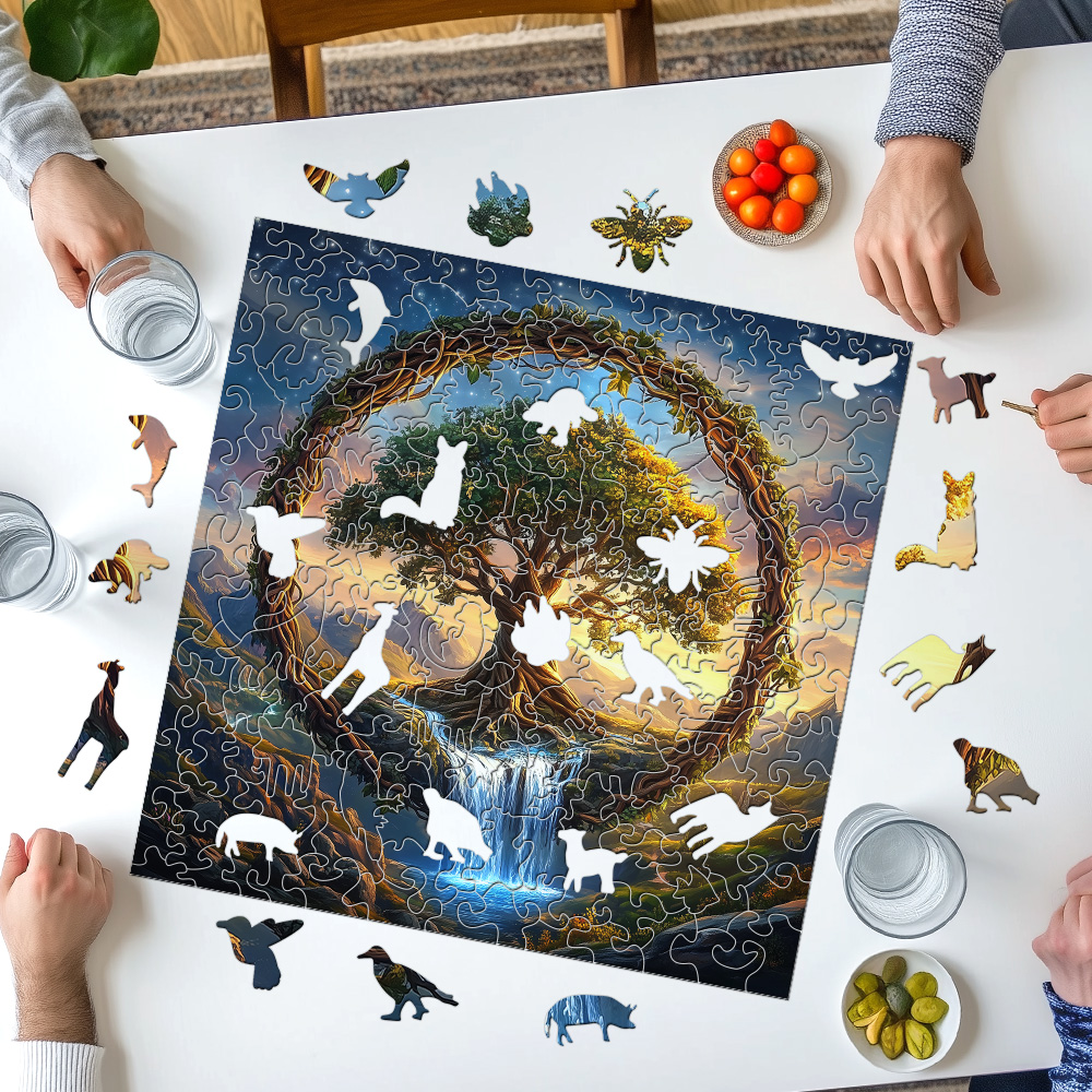 Tree of Life Waterfall River Wooden Puzzle for Adults | Uniquely Shaped Irregular Family Game – Eco-Friendly Wood Craft