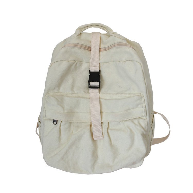 Vintage Casual Backpack Women Travel Bag High Capacity Solid Color Women's Backpack Student Zipper School Bag: white