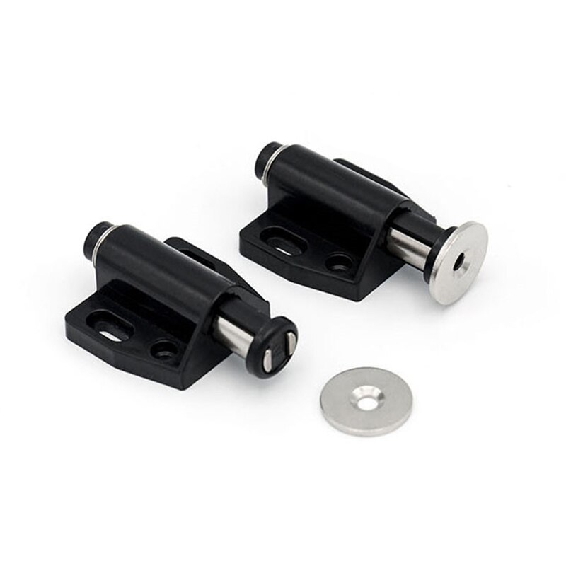 Bouchon de meuble magnétique puissant, 2 pièces, bouton poussoir pour ouvrir, loquet, arrêt silencieux, tampon de porte de placard de cuisine, aimant noir: round-2pcs