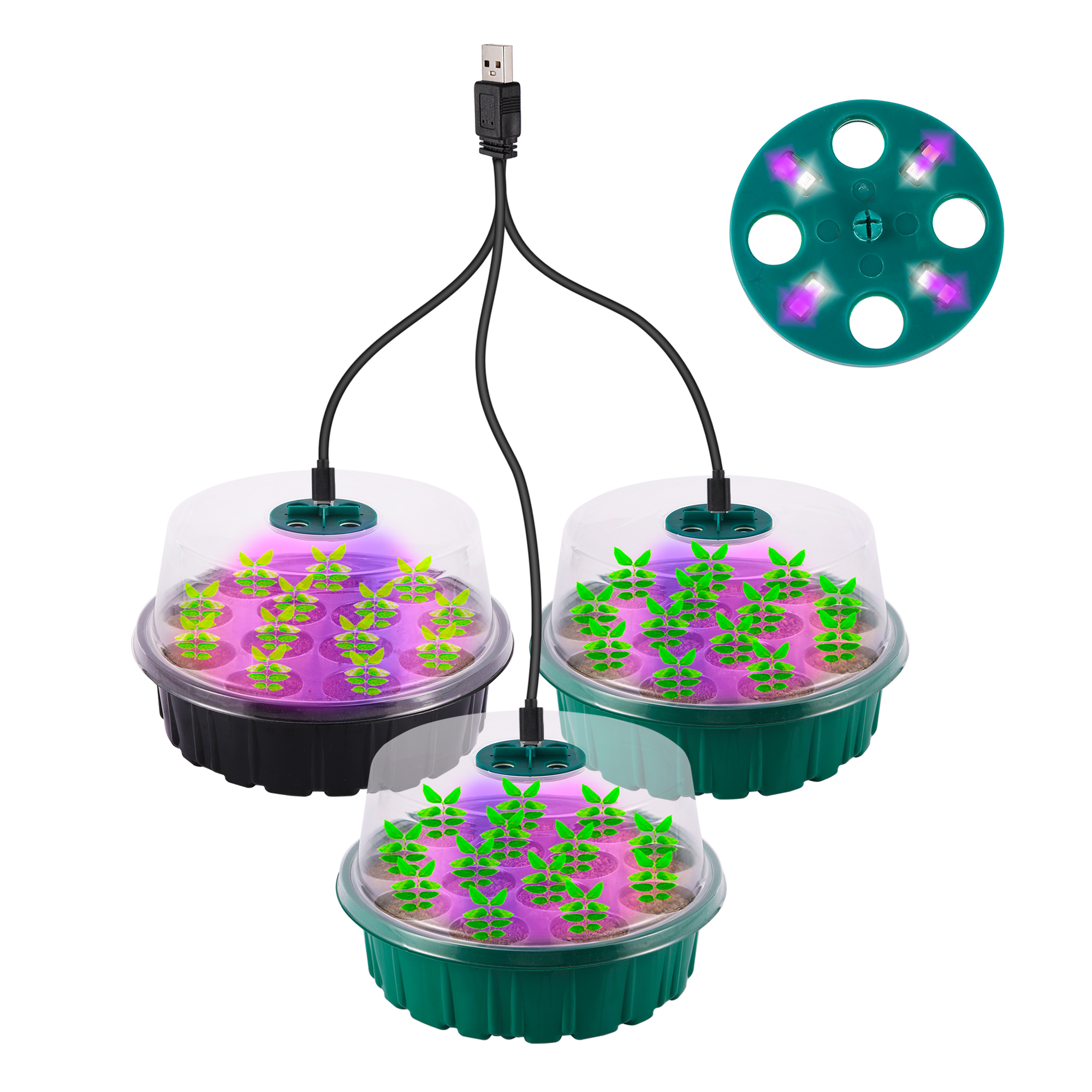 Caja de vivero de plántulas con luz LED de cultivo, bandeja de inicio de semillas, maceta de cría de plántulas, macetero de germinación de invernadero de jardín
