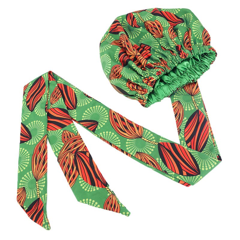 Gorros africanos para el pelo para mujer, gorro de satén con estampado, Cinta Larga de doble capa, con patrón, talla grande, 1 unidad, 38cm: Type 7