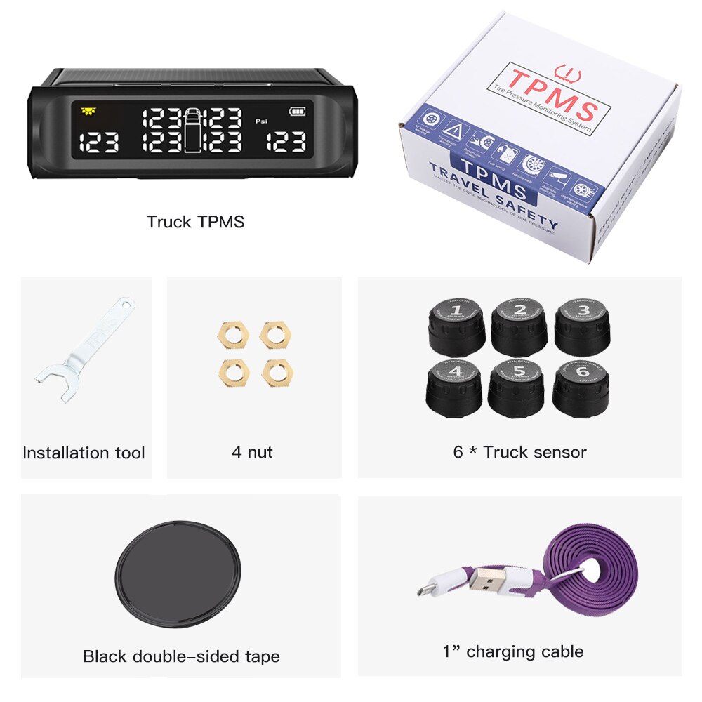 Däcktrycksövervakningssystem lastbil tpms däcktrycksövervakning 8.0 bar usb 6 st sensor runda fordon explosionssäkra: 6 sensorer