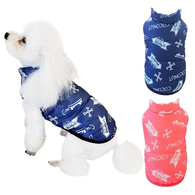 Mascota Otoño Invierno ropa perro Casual hueso impreso algodón chaleco cachorro cálido abajo Parkas monos para perro pequeño y mediano